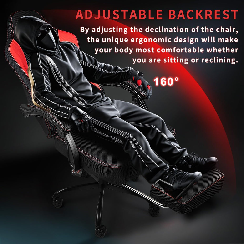 LEMBERI Big and Tall Gaming Chair 400lb Weight Capacity,Gamer Chairs for Adults,Video Game Chair wth Footrest,Racing Style Computer Gamer Chair with Headrest and Lumbar Support (Red)