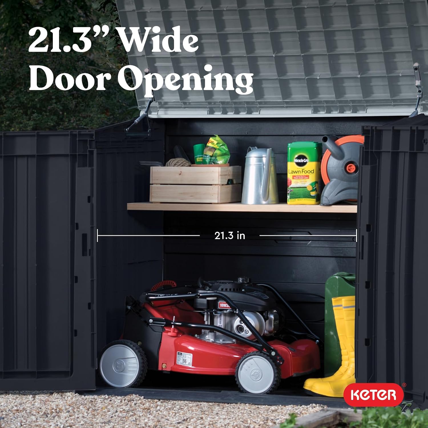 Keter Store-It-Out Prime 4.3 x 3.7 ft. Outdoor Resin Storage Shed with Easy Lift Hinges, Perfect for Yard Tools, Pool Floats and Garden Accessories, Black