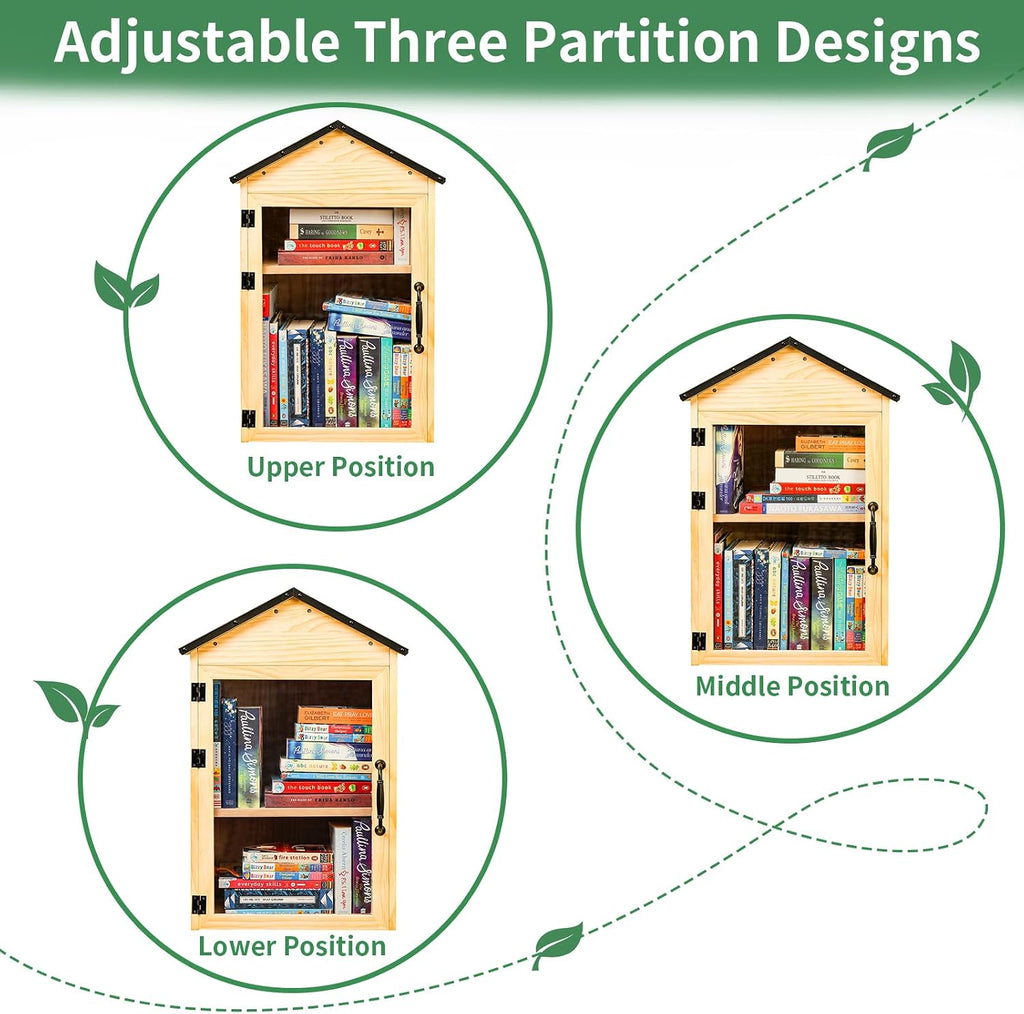 Little Library Box Outdoor, 2-Tier Waterproof Book Exchange Cabinet – Solid Wood with Adjustable Shelves, Rust-Resistant Hardware for Community, Schools and Neighborhoods to Promote Reading & Sharing