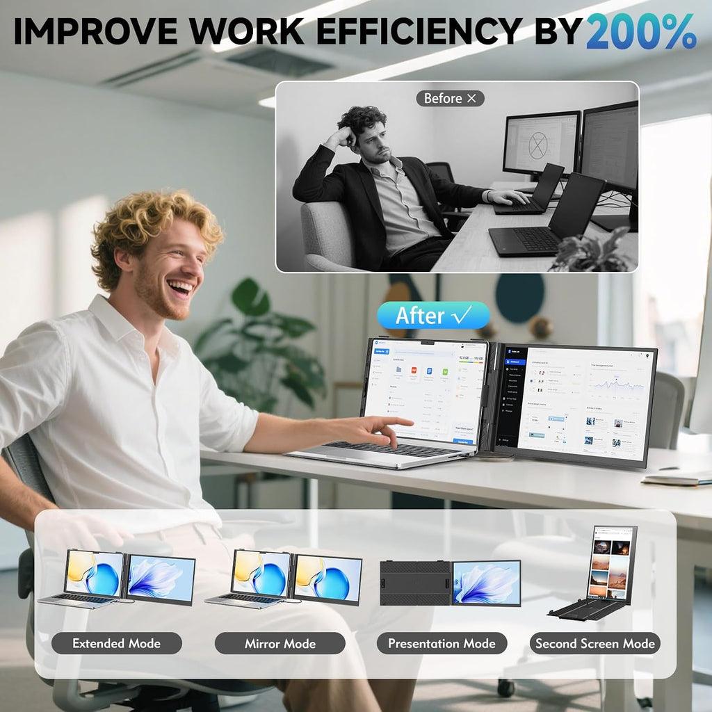 Laptop Screen Extender, 2025 Upgraded Ultra-Thin 14' FHD 1080P Portable Monitor, Lightweight Dual Laptop Monitor Extender for 13-17.3' Laptops, Plug n Play for Windows/Mac/Android