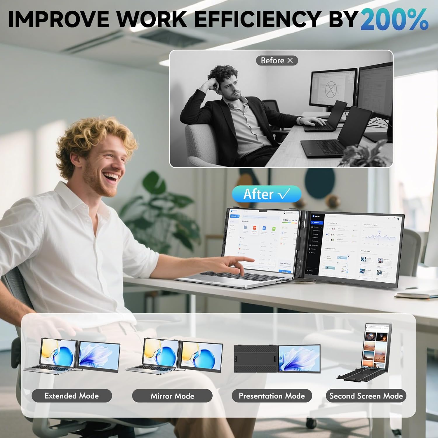 Laptop Screen Extender, 2025 Upgraded Ultra-Thin 14' FHD 1080P Portable Monitor, Lightweight Dual Laptop Monitor Extender for 13-17.3' Laptops, Plug n Play for Windows/Mac/Android