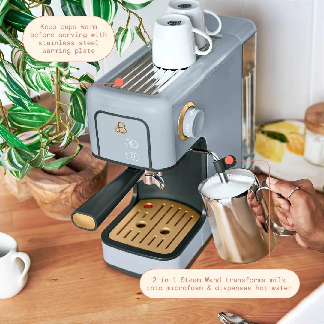 Slim Espresso Maker – 20‑Bar Pressure, Dual‑Spout 52 mm Portafilter, 50 oz Removable Tank, 2‑in‑1 Steam Wand & Touch Controls (Cornflower Blue)