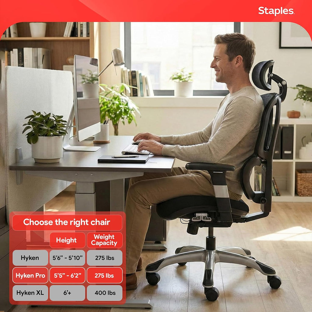 STAPLES Ergonomic Task Chair, Mesh, Ergonomic, Lumbar Support, Swivel, Black