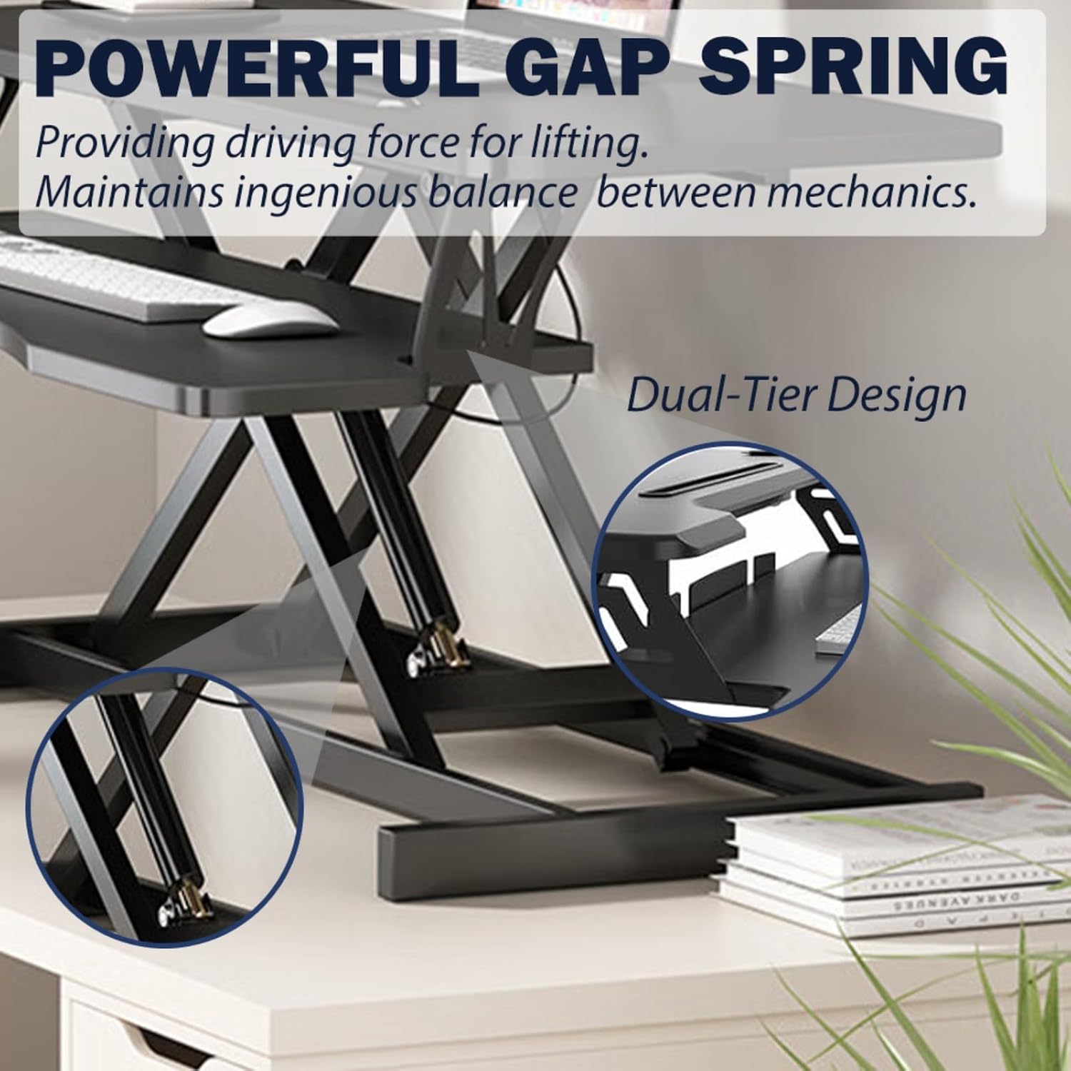 32' Height Adjustable Standing Desk Sit To Stand Converter with Wide Keyboard Tray for Home Office, Stand Up Desk Dual Monitor Riser Workstation with Spacious Tabletop for Laptops/Small Space (Black)