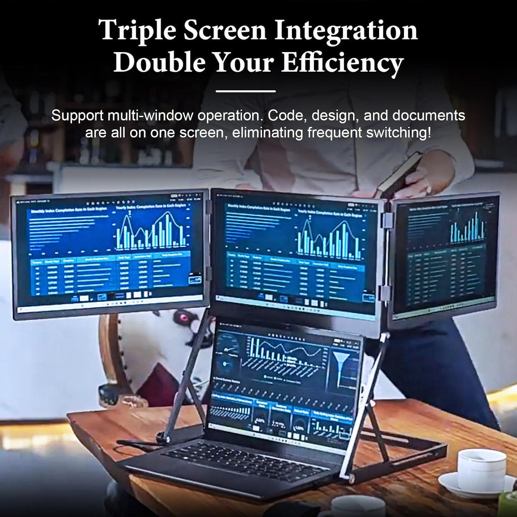 15.6' Portable Triple Monitor for Laptop, Full HD IPS Screen Extender, Play USB-C HDMI Multi-Screen Display for Windows, MacBook, Designers
