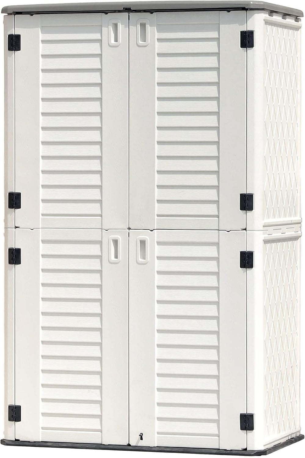 KINYING Outdoor Storage Shed Waterproof, Resin Vertical Storage Cabinet Double-Layered, Versatile to Store Patio Furniture, Garden Tools, Pool Accessories,Mower (66 Cu.ft,White)