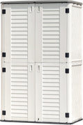 KINYING Outdoor Storage Shed Waterproof, Resin Vertical Storage Cabinet Double-Layered, Versatile to Store Patio Furniture, Garden Tools, Pool Accessories,Mower (66 Cu.ft,White)
