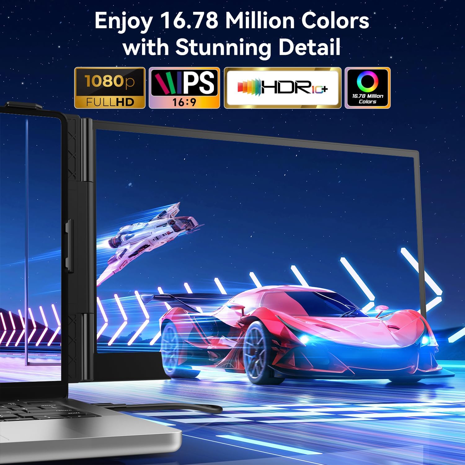 POTTMACEE 14.2'' Triple Laptop Screen Extender, 0.17' Ultra-Slim FHD 1080P Portable Monitor for Laptop, Tri-Screen Travel Monitor Extender, Plug-Play for Windows/Mac/Chrome, Fit 13'-17.3' Laptops