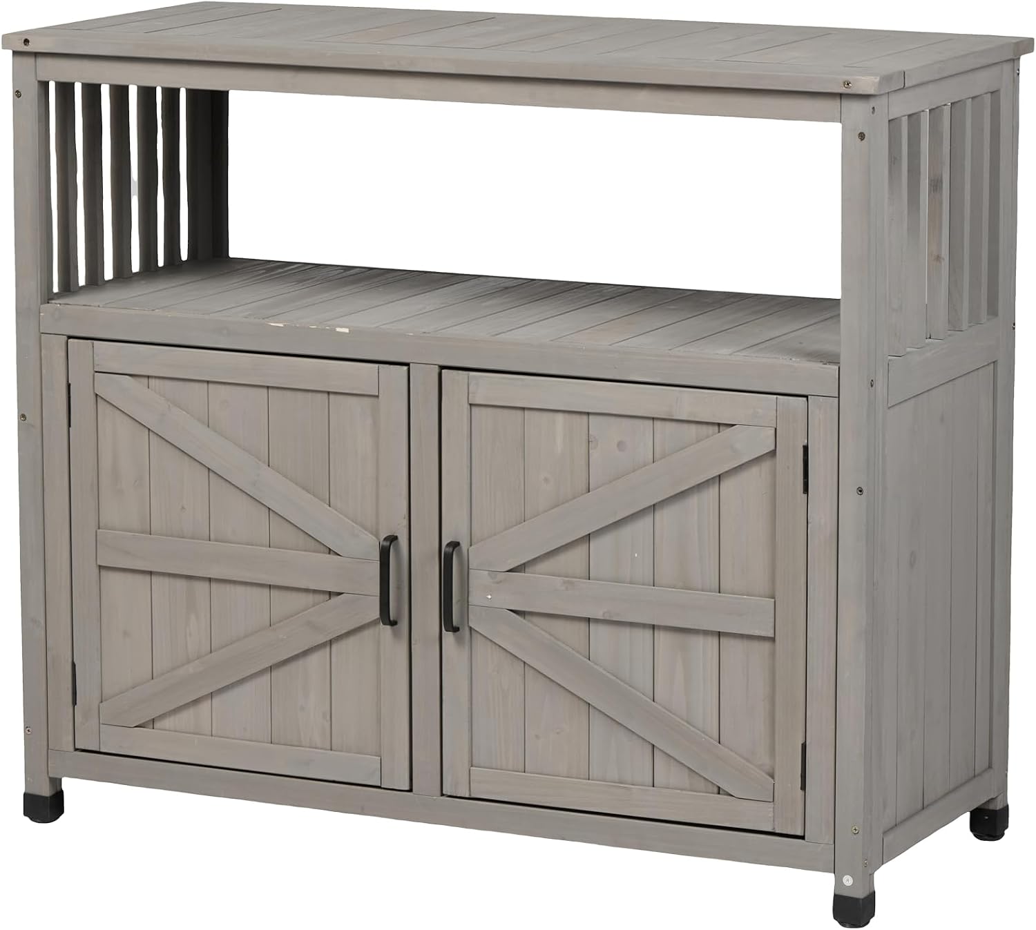 YOPTO Outdoor Wood Storage Cabinet,Garden Patio Bar Table Set with 2 Handles,Buffet Cabinet Sideboard Furniture for Lawn,Grey
