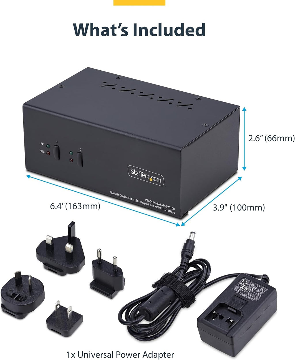 StarTech.com 2-Port Dual-Monitor DisplayPort and HDMI KVM Switch, 4K 60Hz, 2-Port USB 5Gbps Hub, 2X USB HID Ports, TAA Compliant