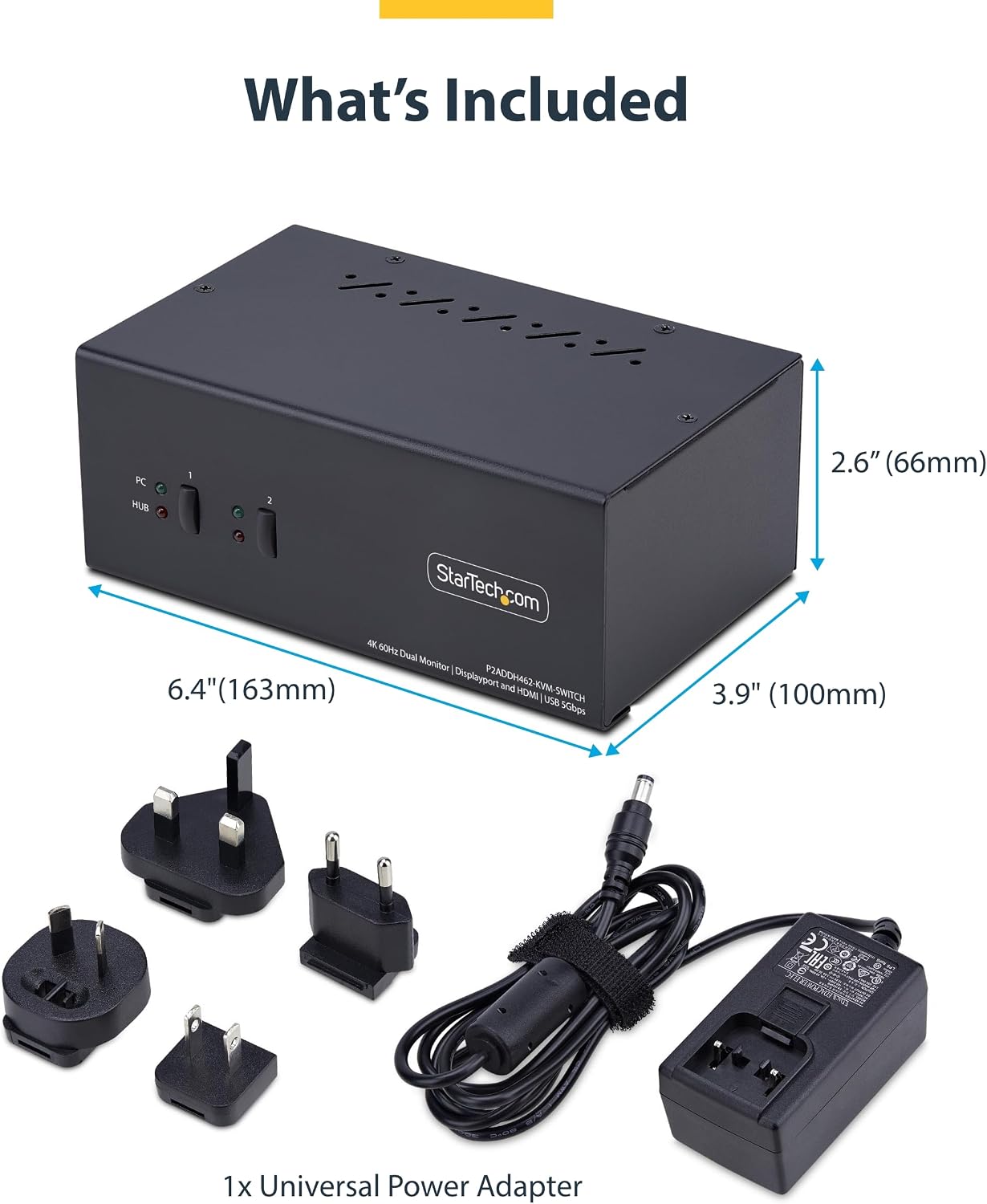 StarTech.com 2-Port Dual-Monitor DisplayPort and HDMI KVM Switch, 4K 60Hz, 2-Port USB 5Gbps Hub, 2X USB HID Ports, TAA Compliant