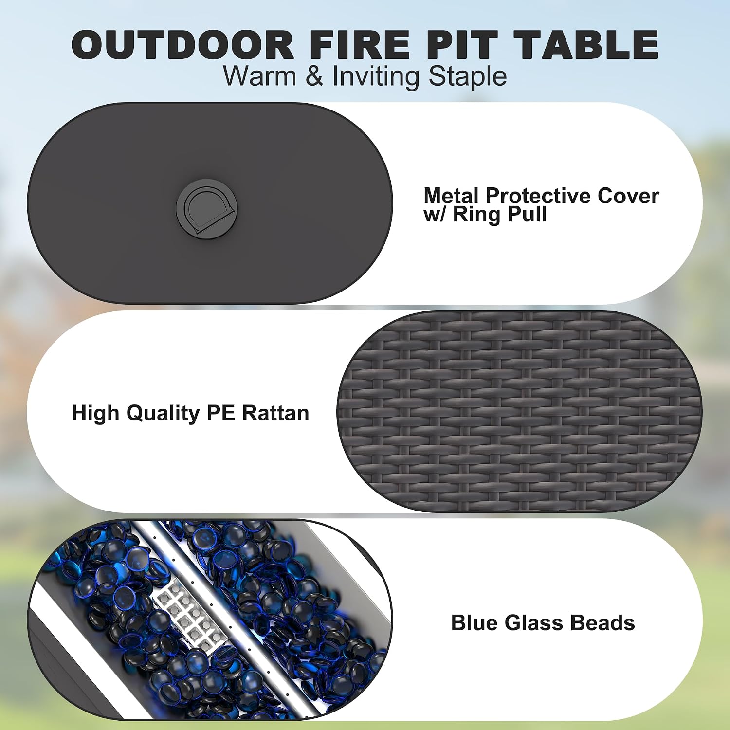 Patio Furniture Set with Fire Pit Table, 6PCS Outdoor Conversation Sets Waterproof Rattan Sectional Sofa with 4' Thickened Cushion Modular Wicker Patio Furniture Set with Glass Top Table (Grey)