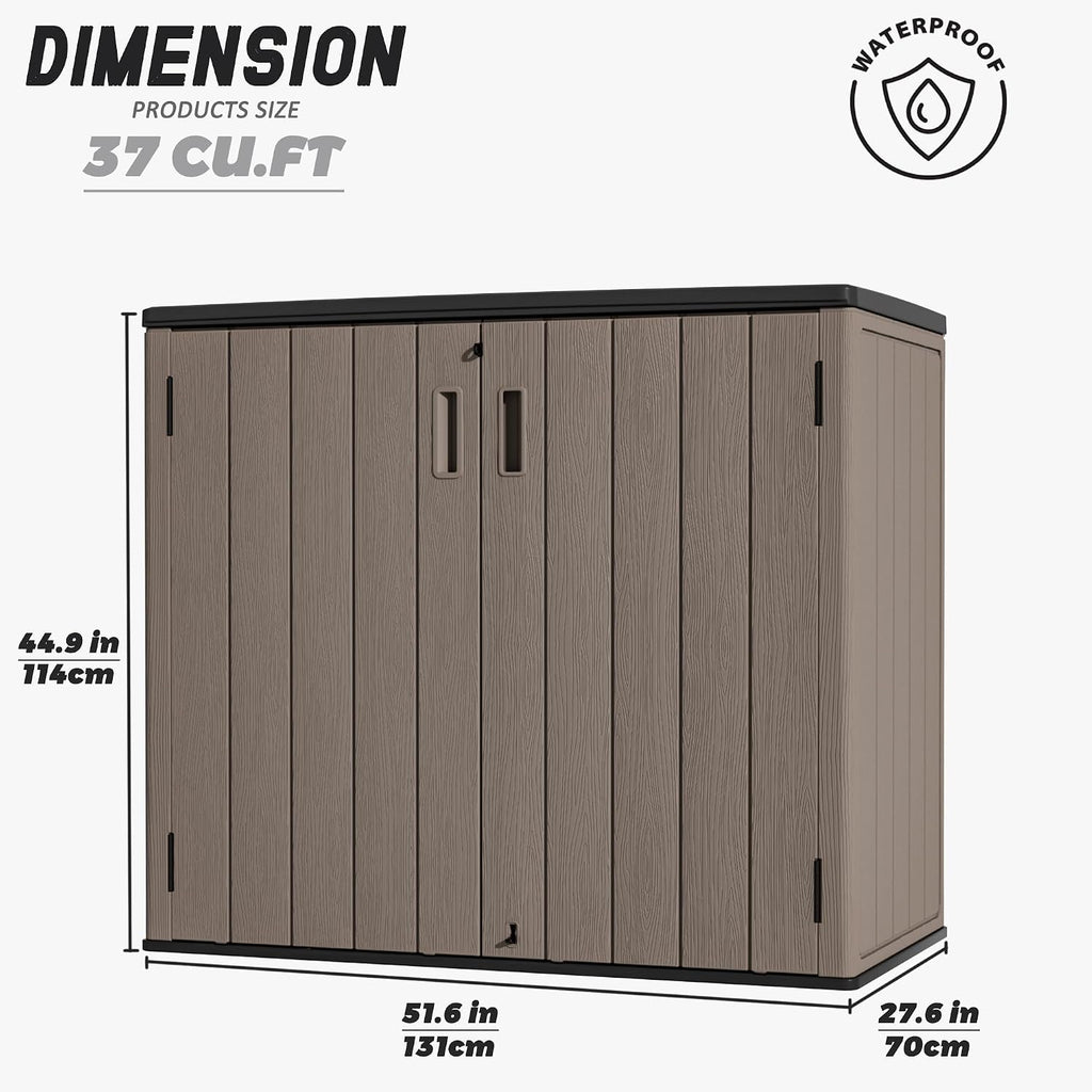 Mrosaa Large Outdoor Storage Box,Resin Shed,Waterproof/Lockable,Outdoor Storage Cabinet for Balcony,Garage,Backyard (37Cu.ft-Light Brown)
