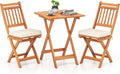 HAPPYGRILL 3-Piece Folding Bistro Set Acacia Wood Patio Furniture Set with Seat Cushions, Outdoor Square Table and Chairs Set of 2 for Backyard, Balcony, Porch, Garden (Back Style B)