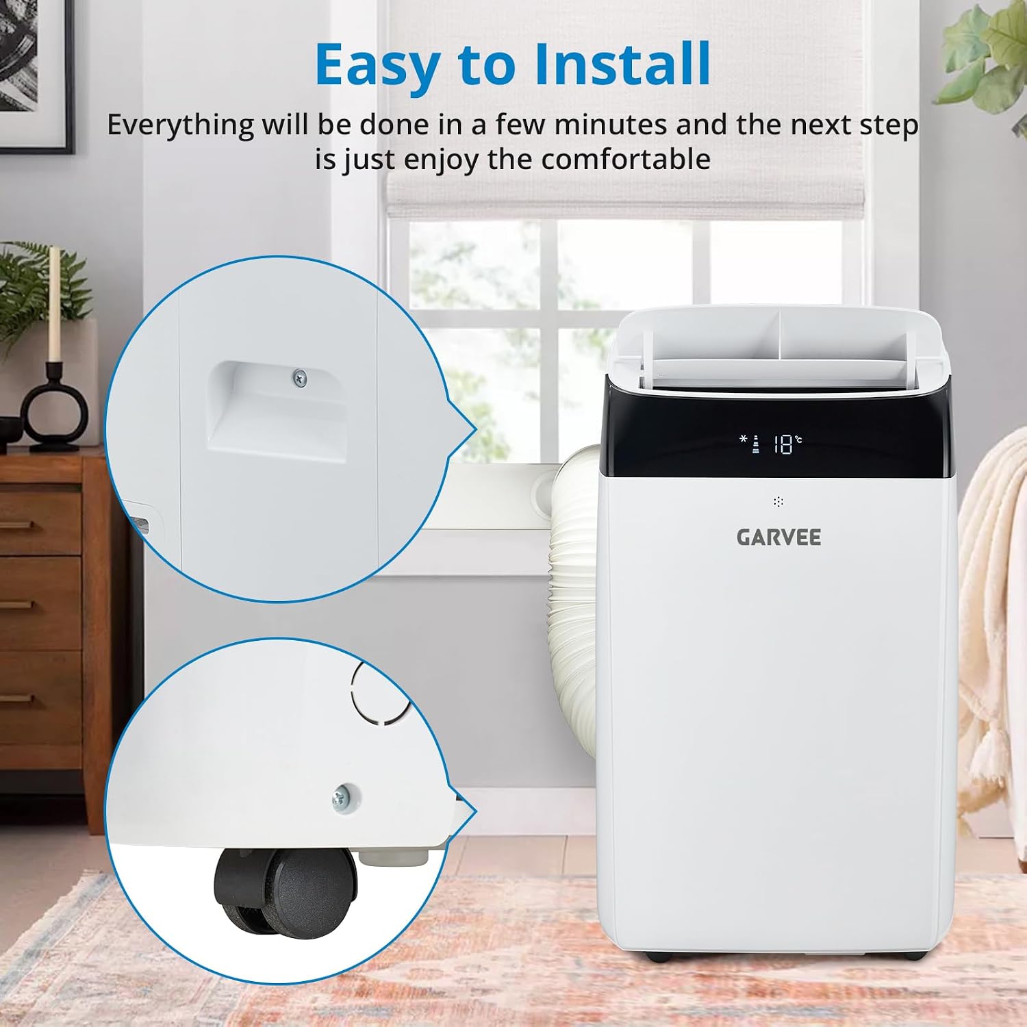 Garvee Portable Air Conditioner 3 in 1 with Remote Cool & Dual Motors & Auto Swing, 14000 BTU(ASHRAE)/10200 BTU (SACC), Dehumidifier & Fan Modes For Home Up To 750 Sq.Ft