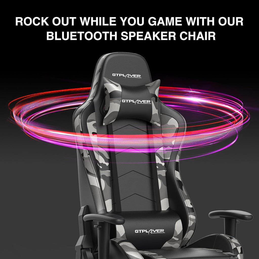 GTPLAYER Gaming Chair with Footrest Speakers Video Game Chair Bluetooth Music Heavy Duty Ergonomic Computer Office Desk Chair