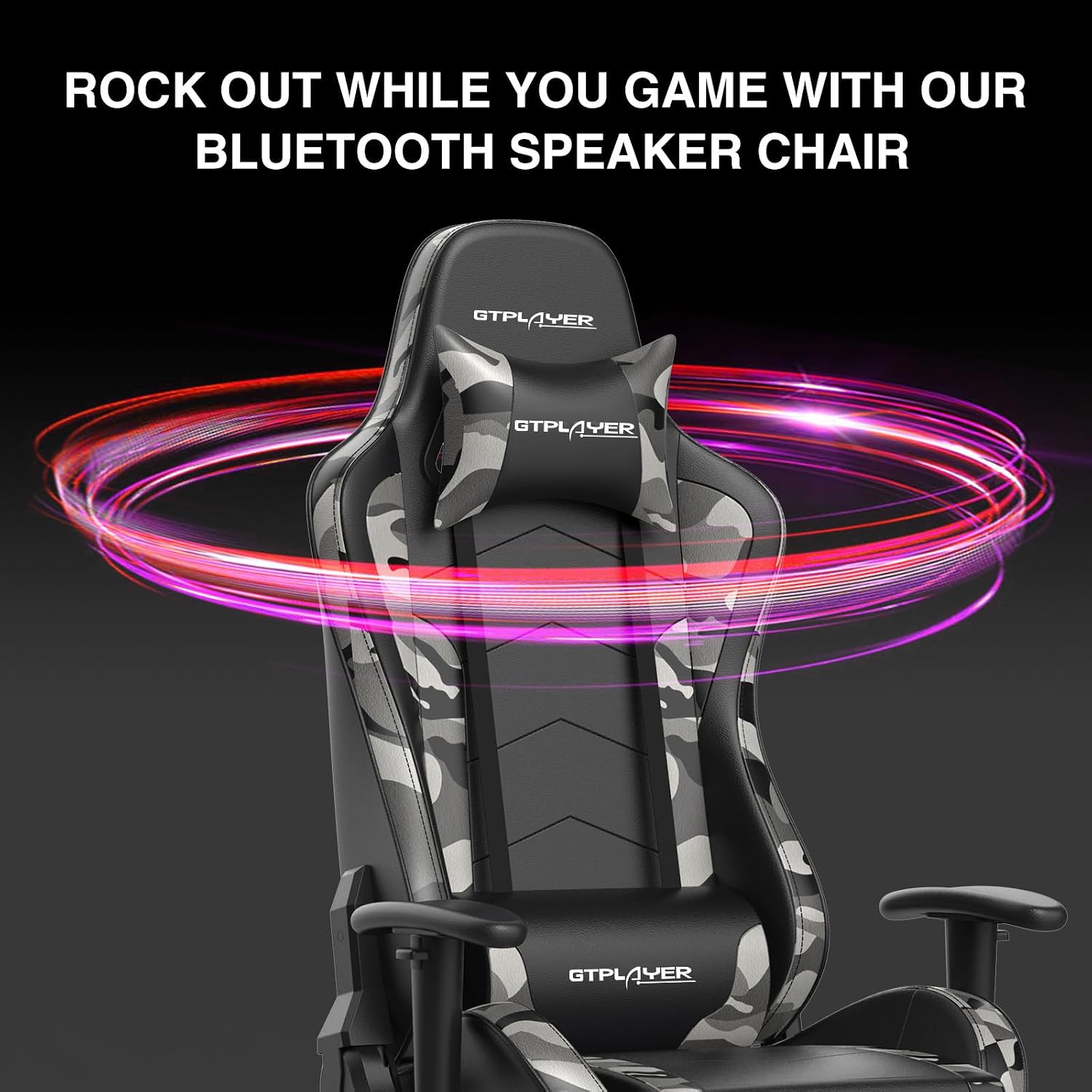 GTPLAYER Gaming Chair with Footrest Speakers Video Game Chair Bluetooth Music Heavy Duty Ergonomic Computer Office Desk Chair