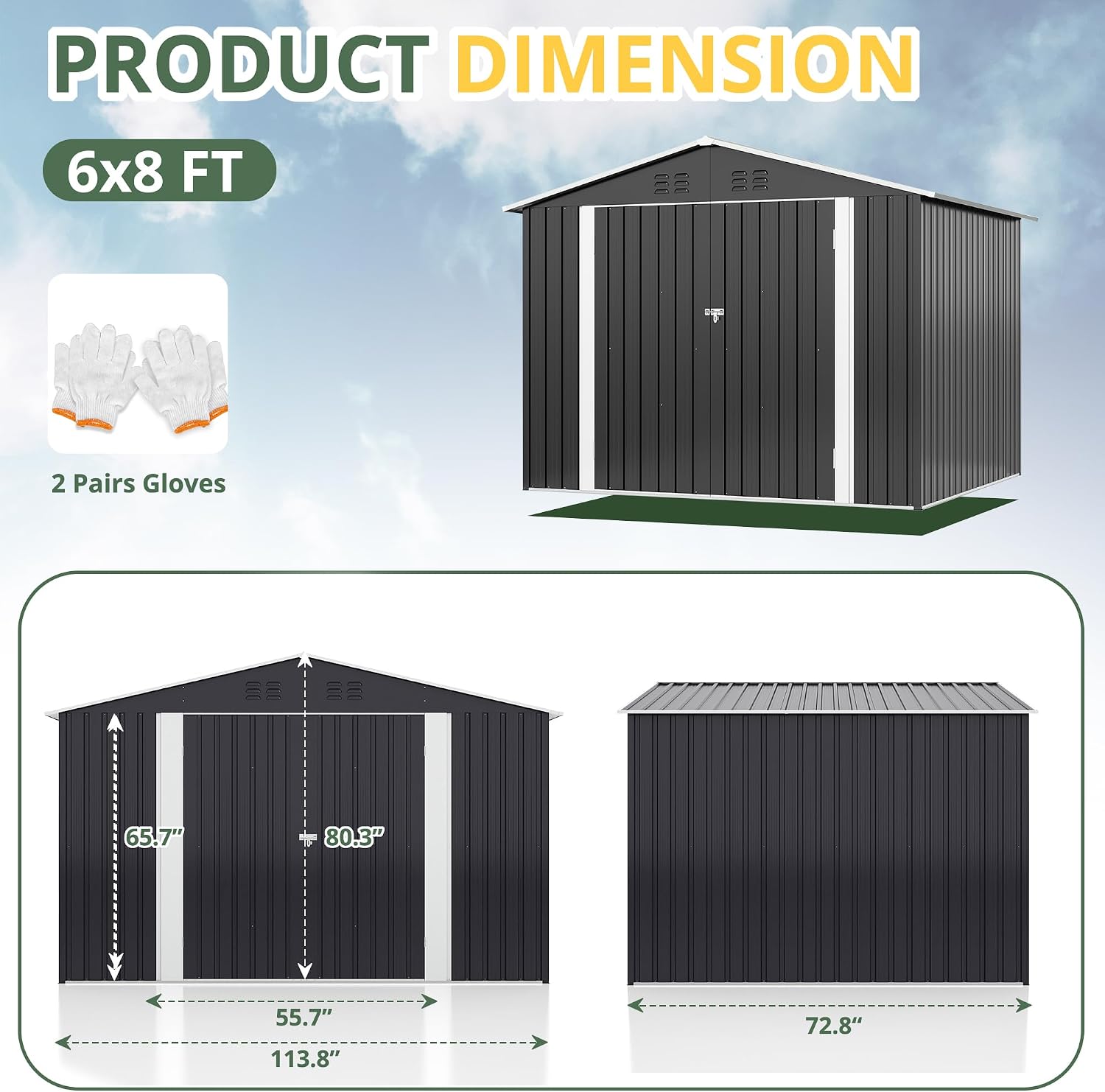 Polar Aurora Outdoor Storage Shed, Metal Garden Shed with Updated Frame Structure, Tool Sheds for Backyard Garden Patio Lawn (White, 6x8 FT)