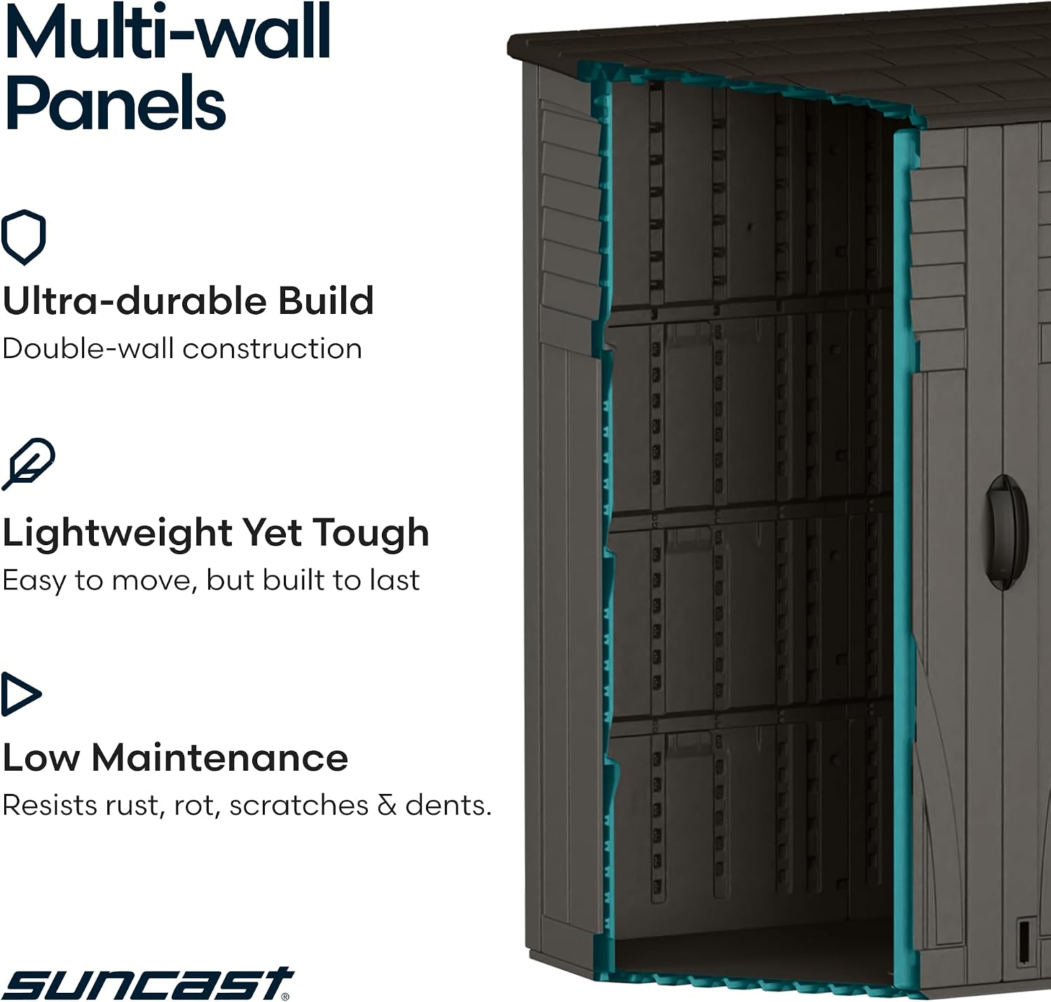 Suncast Modern Outdoor Storage Shed, 200 cu. ft. Peppercorn Resin Shed for Lawn Mower, Bikes, Utility Tools, Patio, & Yard. Weatherproof & Lockable Modern Sheds & Outdoor Storage, Made in USA