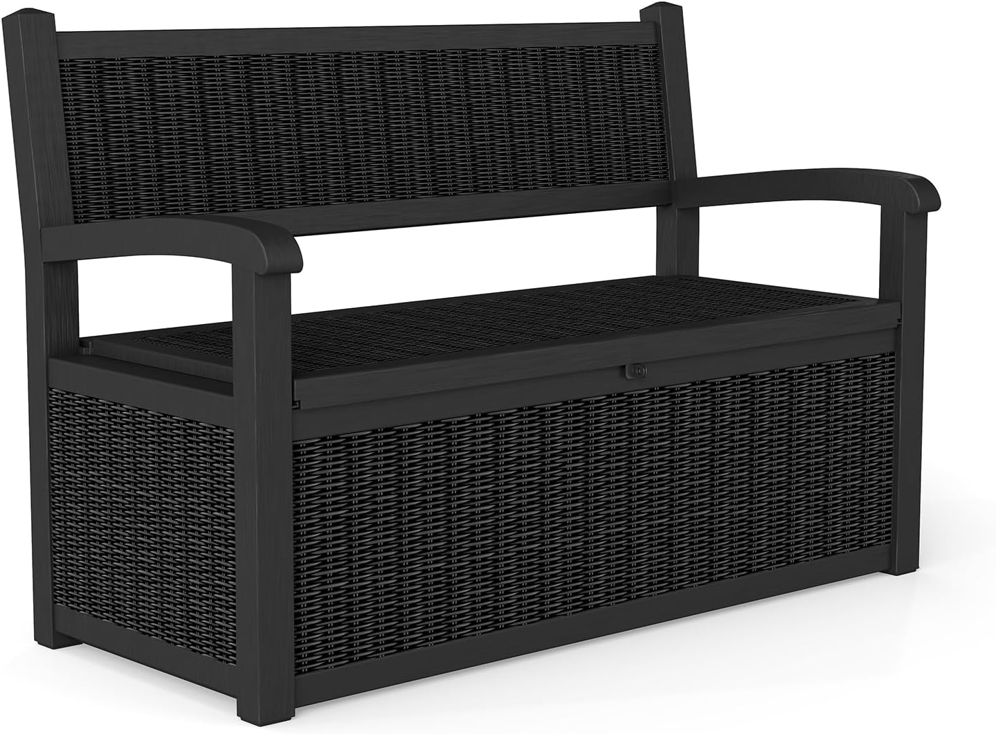Skepphlay 70 Gallon Outdoor Storage Bench, Deck Box Bench with Armrest, Lockable Outside Benches with Storage, Deck Boxes Waterproof for Pool Patio Garden (Black)