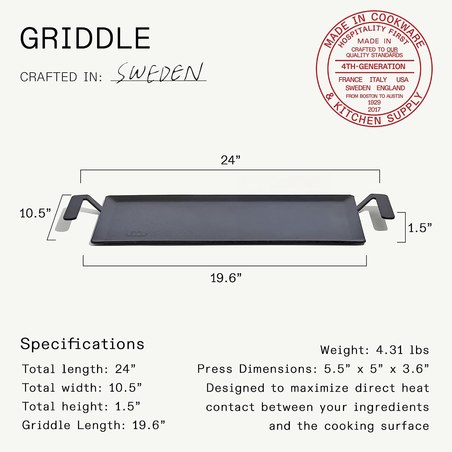 Made In Cookware | Carbon Steel Griddle | Professional Cookware | Crafted in Sweden | Induction Compatible