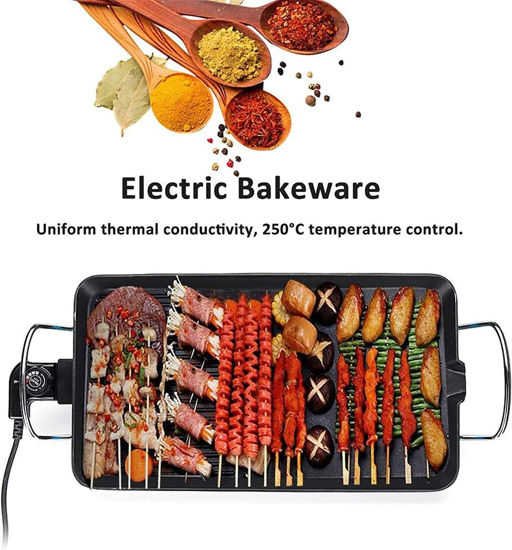 Smoke Free Electric Grill Griddle 1500W Indoor Smokeless Nonstick Pancake 40X24cm with Cool-Touch Handle, 5-Level Control