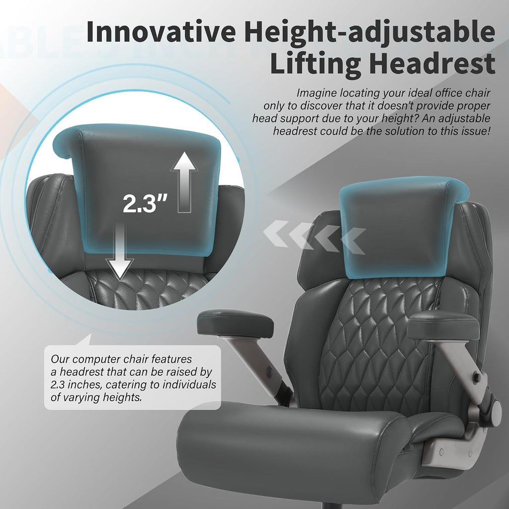 Big and Tall Office Chair 700lbs - Adjustable Headrest&Lumbar Support, 3D Flip Arms, Large Wheels &Heavy Duty Metal Base, Ergonomic High Back Computer Chair Desk Chair, Thick Padded Extra Wide Seat