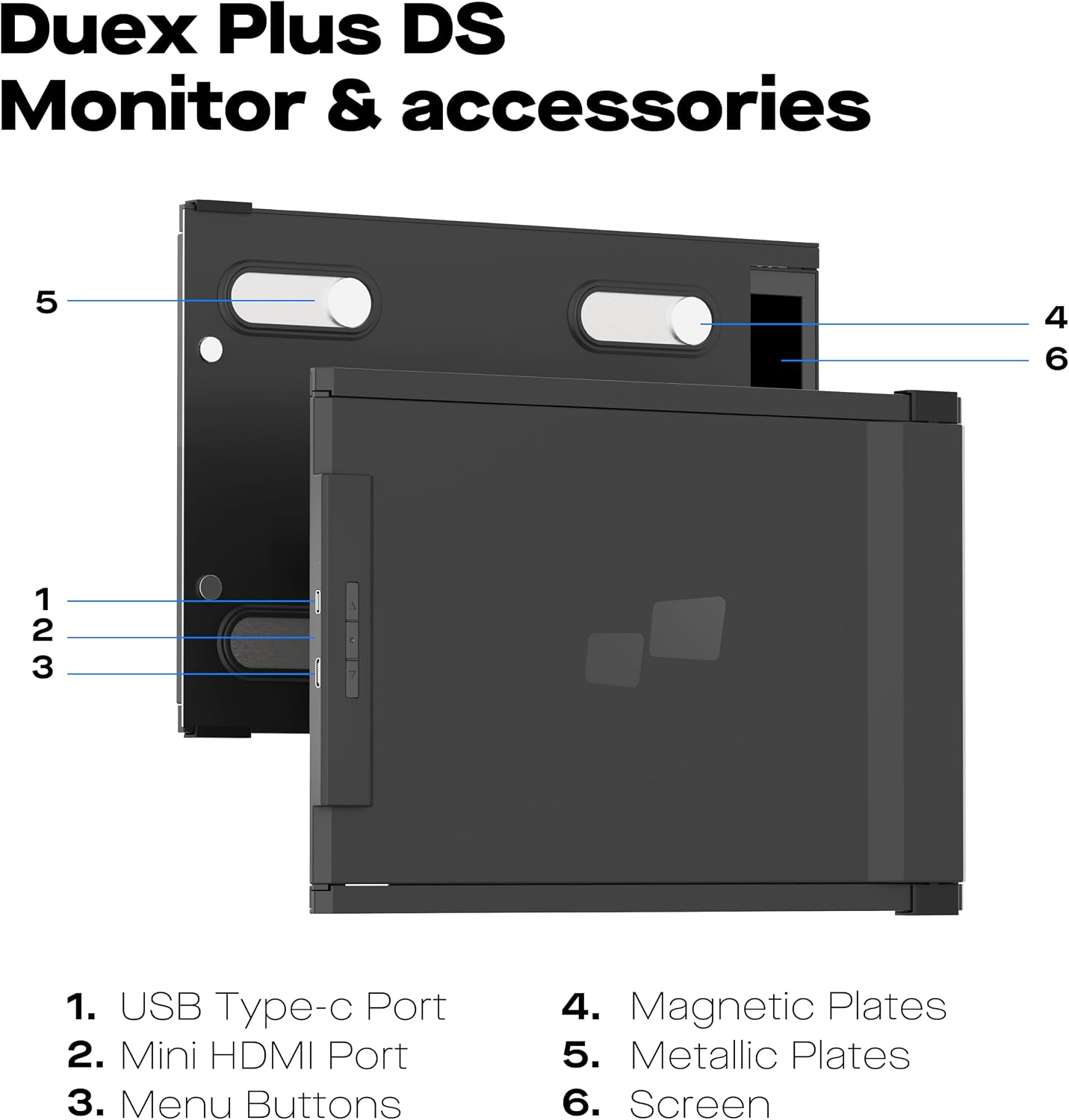 Duex Plus DS 2026 Mobile Pixels 13.3' Full HD IPS 1080P Portable Monitor, Laptop Screen Extender, Type-C/HDMI Plug and Play, Support Windows/Mac/Android/Switch Compatible