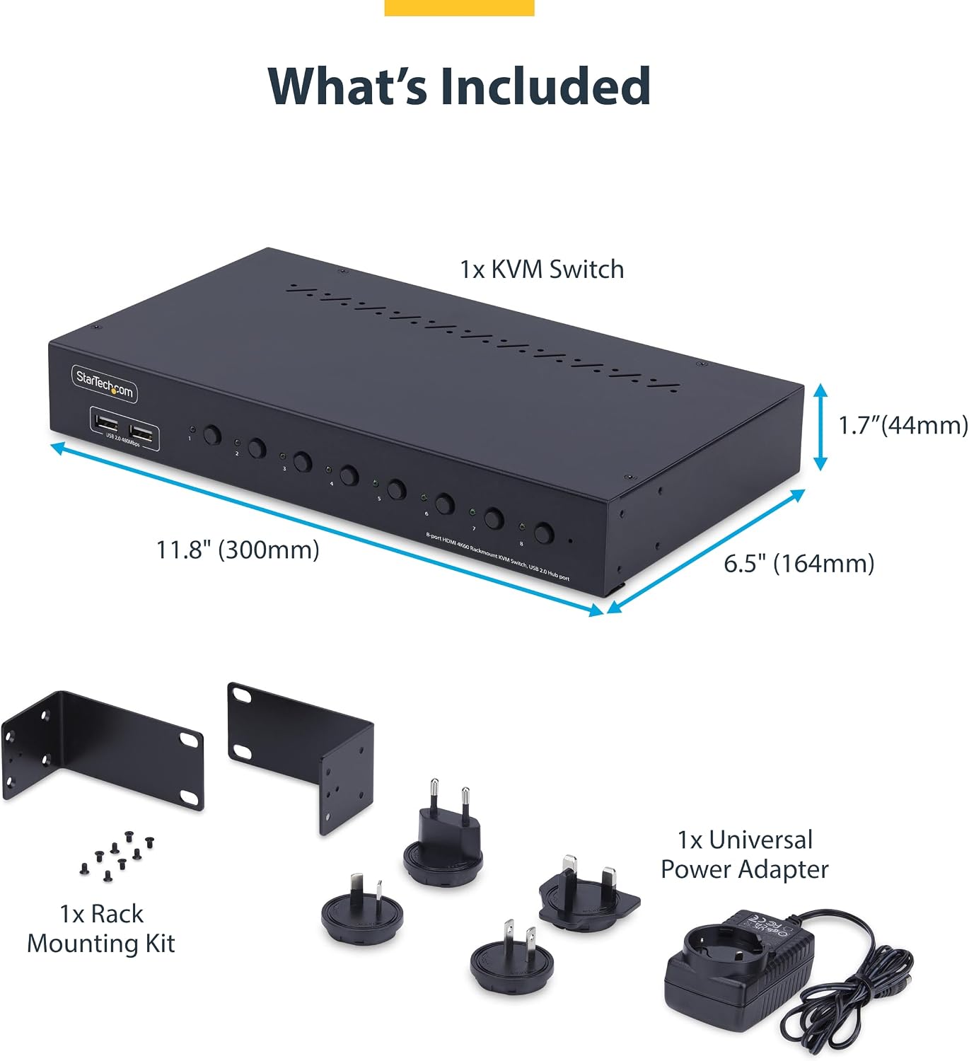 StarTech.com 8-Port HDMI KVM Switch w/1U Rack Mount Kit, 4K 60Hz HDMI 2.0, Push-Button/Hotkey Switching, TAA Compliant