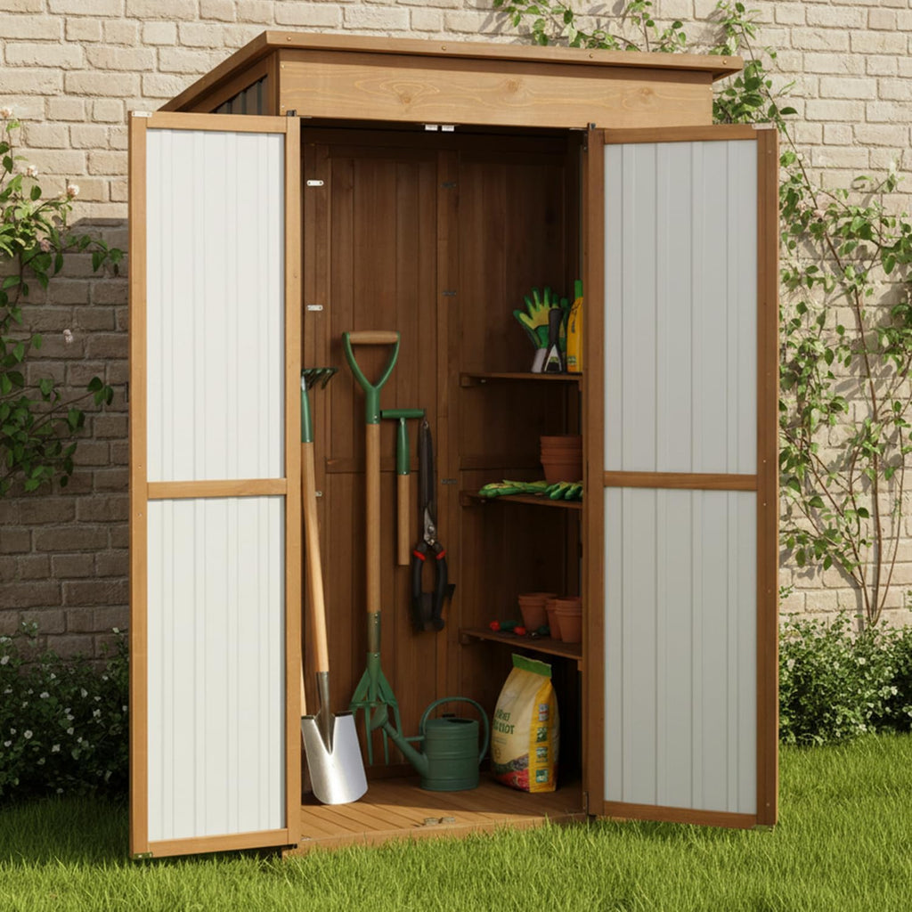 51' L Outdoor Storage Cabinet Waterproof with Shelves, Outside Storage Shed Backyard Tall Cabinet with Fold-Out Table for Patio, Garage, Garden, Pool Accessories Storage