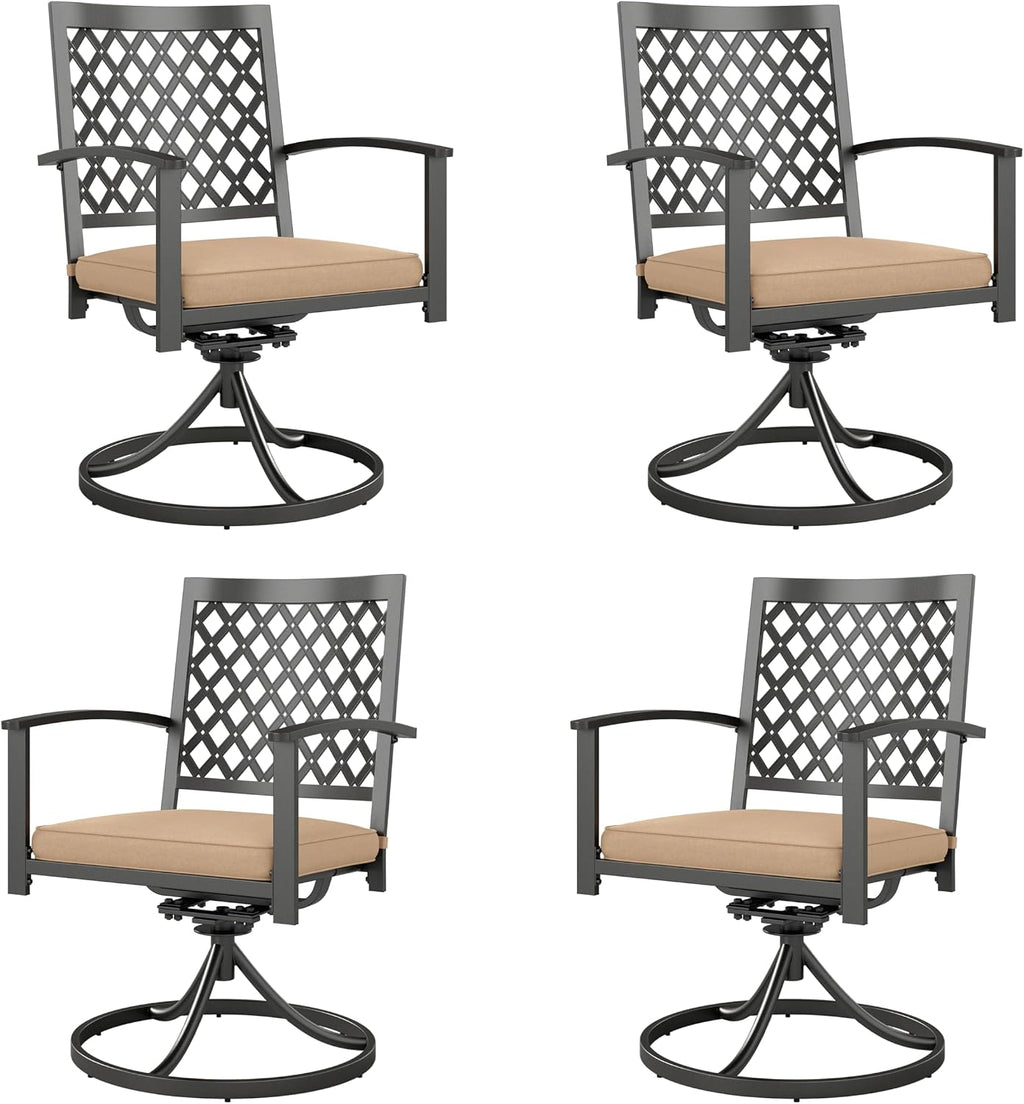 PHI VIALLA Patio Outdoor Swivel Dining Chairs Outdoor Furniture Chairs Set of 4 with Cushion Suports 300lbs for Lawn Garden Backyard Weather Resistant-Black Frame