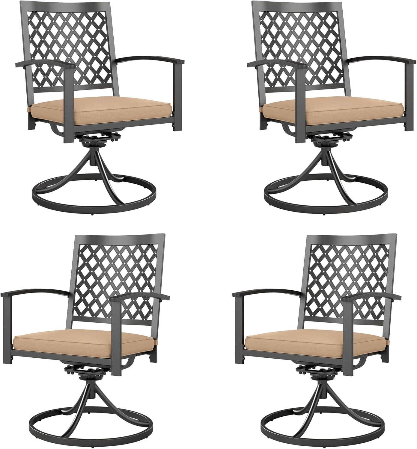 PHI VIALLA Patio Outdoor Swivel Dining Chairs Outdoor Furniture Chairs Set of 4 with Cushion Suports 300lbs for Lawn Garden Backyard Weather Resistant-Black Frame
