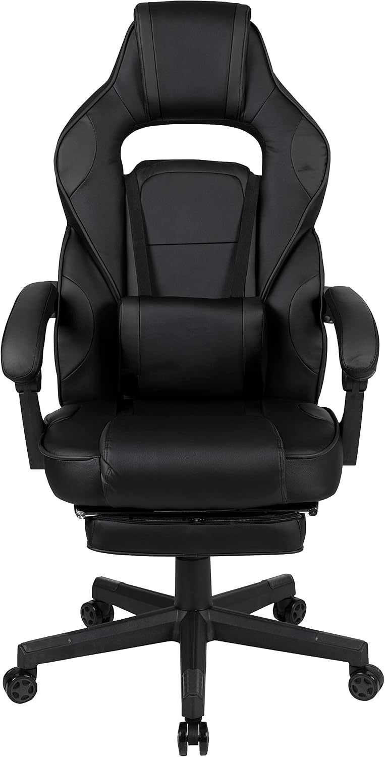 Flash Furniture X40 Gaming Chair Racing Ergonomic Computer Chair with Fully Reclining Back/Arms, Slide-Out Footrest, Massaging Lumbar - Black