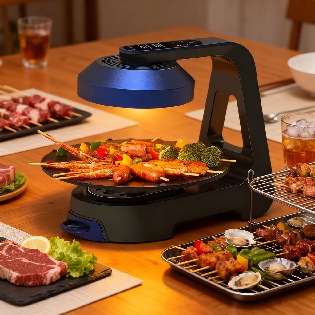 1390W Smokeless Indoor Grill, Precise Temperature Control (80-280°C), Electric Grill with Smart LED Display, Large Grilling Area, Dishwasher Safe Plates