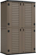 HOMSPARK Storage Shed Weather Resistance, Multi-Purpose Outdoor Storage Cabinet for Backyards and Patios, Horizontal Storage Shed for Lawnmower, Patio Accessories (Coffee, Tall - 53 cu.ft)