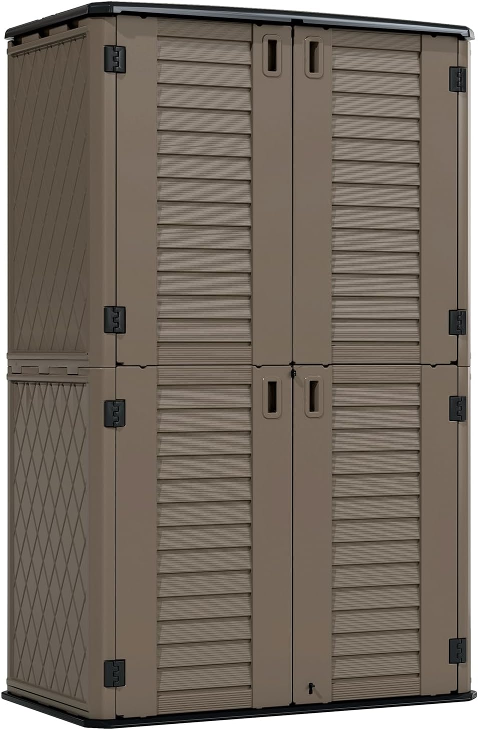 HOMSPARK Storage Shed Weather Resistance, Multi-Purpose Outdoor Storage Cabinet for Backyards and Patios, Horizontal Storage Shed for Lawnmower, Patio Accessories (Coffee, Tall - 53 cu.ft)