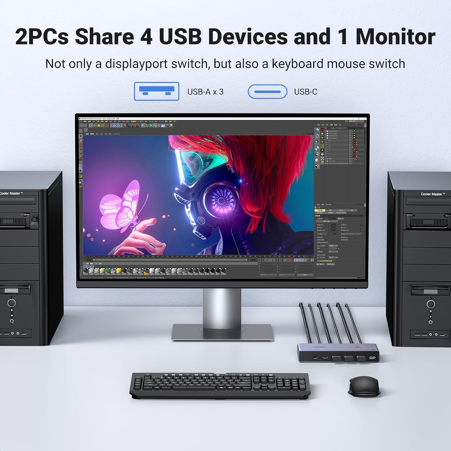 UGREEN 8K Displayport KVM Switch DP 1.4 with 4 USB 3.0 Ports Bundle with HDMI KVM Switch 1 Monitor 2 Computers 4 USB 3.0 Ports 4K@60H