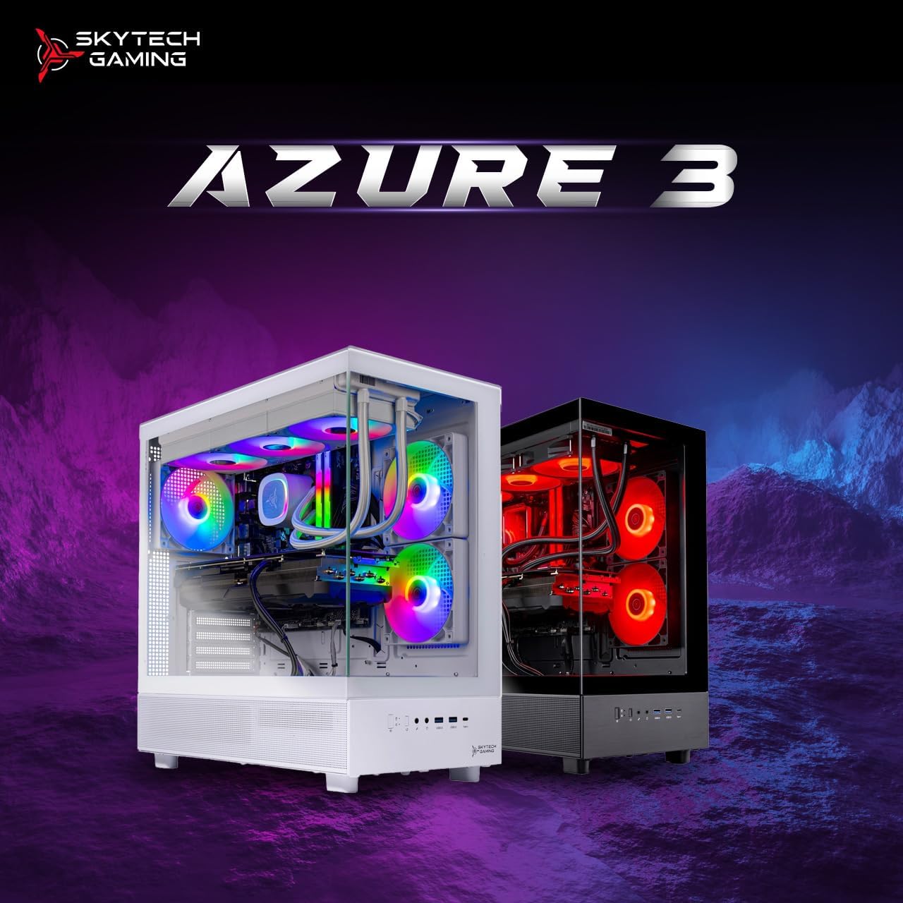 Skytech Gaming Azure 3 Desktop PC, Intel i7 14700F 2.1 GHz (5.3GHz Turbo), NVIDIA RTX 5070 12GB, 1TB Gen4 NVMe SSD, 32GB DDR5 RAM 5200 RGB, 850W Gold ATX 3 PSU, 360mm ARGB AIO, Wi-Fi, Win 11