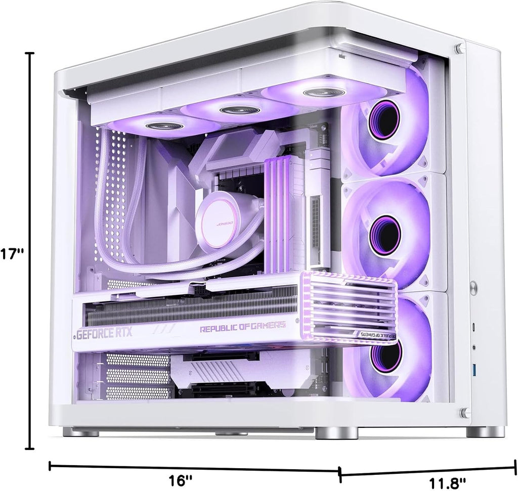 JONSBO TK-2 White ATX Mid-Tower Pc Case,Hyperboloid Glass Design, Separated Cabinet Structure, Al Alloy Shell Desktop Computer Case, Support BTF Motherboard/ATX Power supply/360 AIO,White