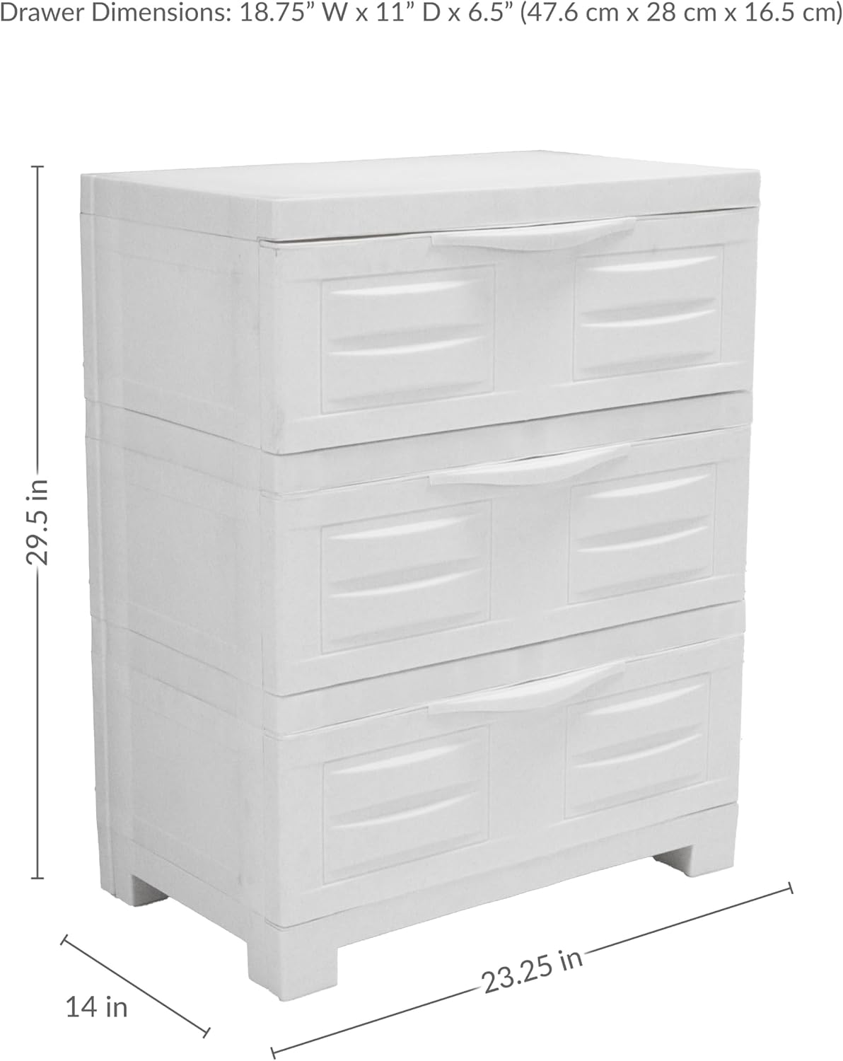 Sunnydaze 29.5' H 3-Tier Storage Cabinet with Drawers - Resin Storage Drawers Organizer - for Garage, Office, Home, Laundry Room - Speckled White