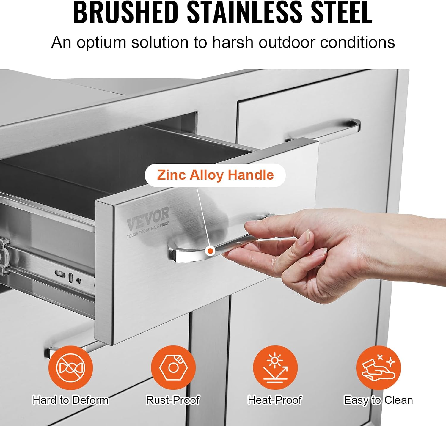 VEVOR Stainless Steel Cabinet, Outdoor Kitchen Door Drawer Combo 29.5' W x 22.6' H x 21.7' D, Access Door/Triple Drawers, Propane Drawer, Adjustable Garbage Ring, BBQ Island Patio Grill Station