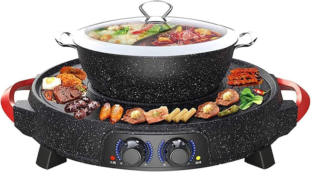 Electric Grill, Multifunction Two-In-One Electric Smokeless Non-Stick Barbecue Grilled Shabu-Shabu Baking Pan Large Capacity Separable Baking Pan 2200W,Maifanshishunfeng,Hous
