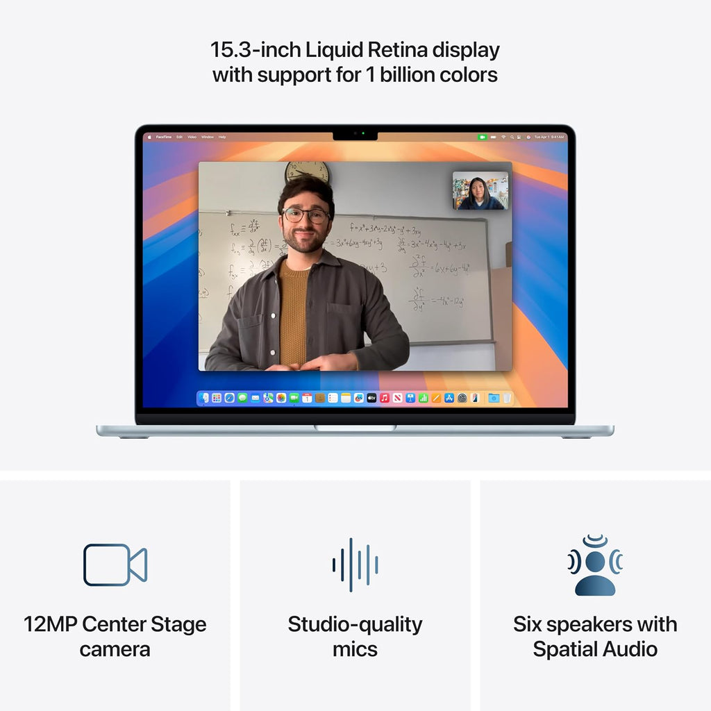 Apple 2025 MacBook Air 15-inch Laptop with M4 chip: Built for Apple Intelligence, 15.3-inch Liquid Retina Display, 16GB Unified Memory, 512GB SSD Storage, 12MP Center Stage Camera, Touch ID; Sky Blue