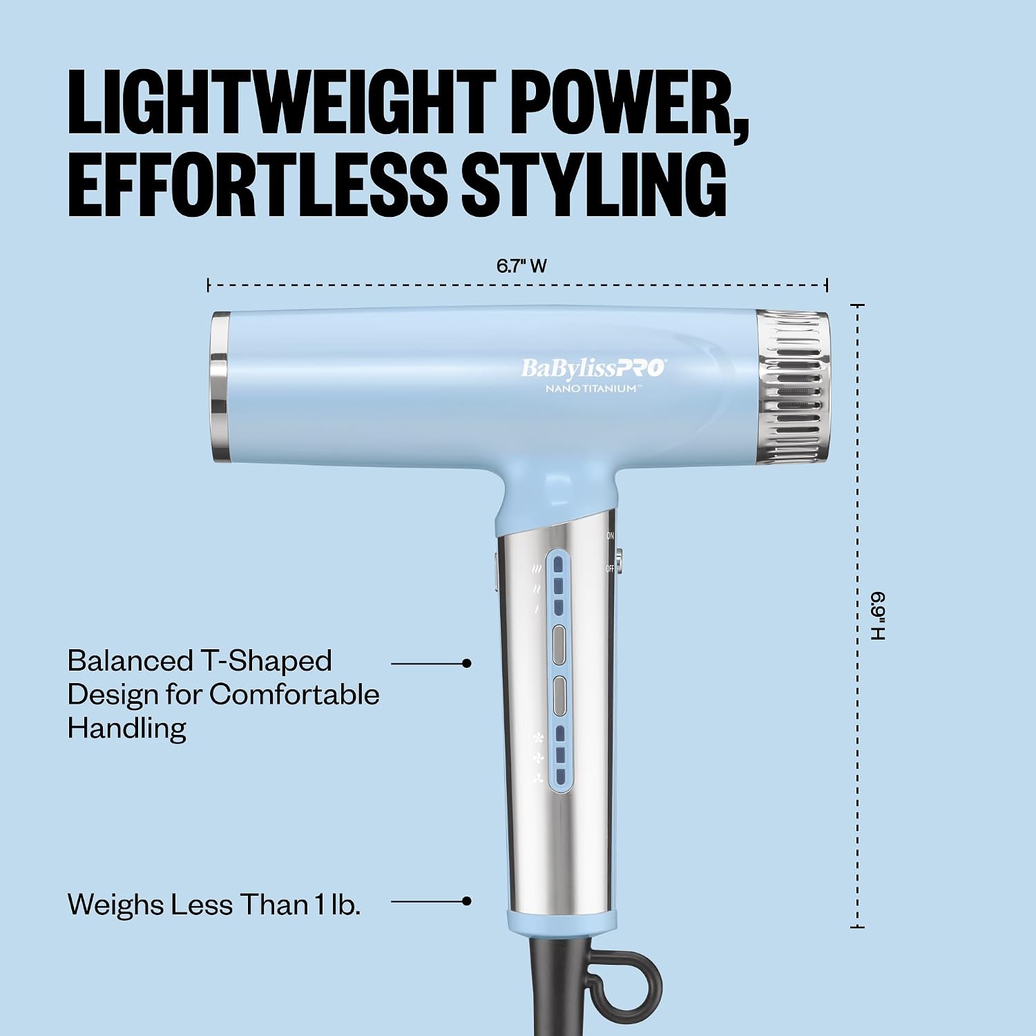 BaBylissPRO Nano Titanium Professional Nano Light Ionic Dual-Voltage Lightweight Hair Dryer