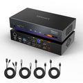 (DisplayLink MacBook) TESmart 4K@60Hz KVM Switch 3 Monitors for 1 MacBook & 1 Desktop, MST&EDID Triple Monitor KVM USB-C 100W PD, Gigabit LAN, USB 3.0, Button&Hotkey Switch, Include All Input Cables