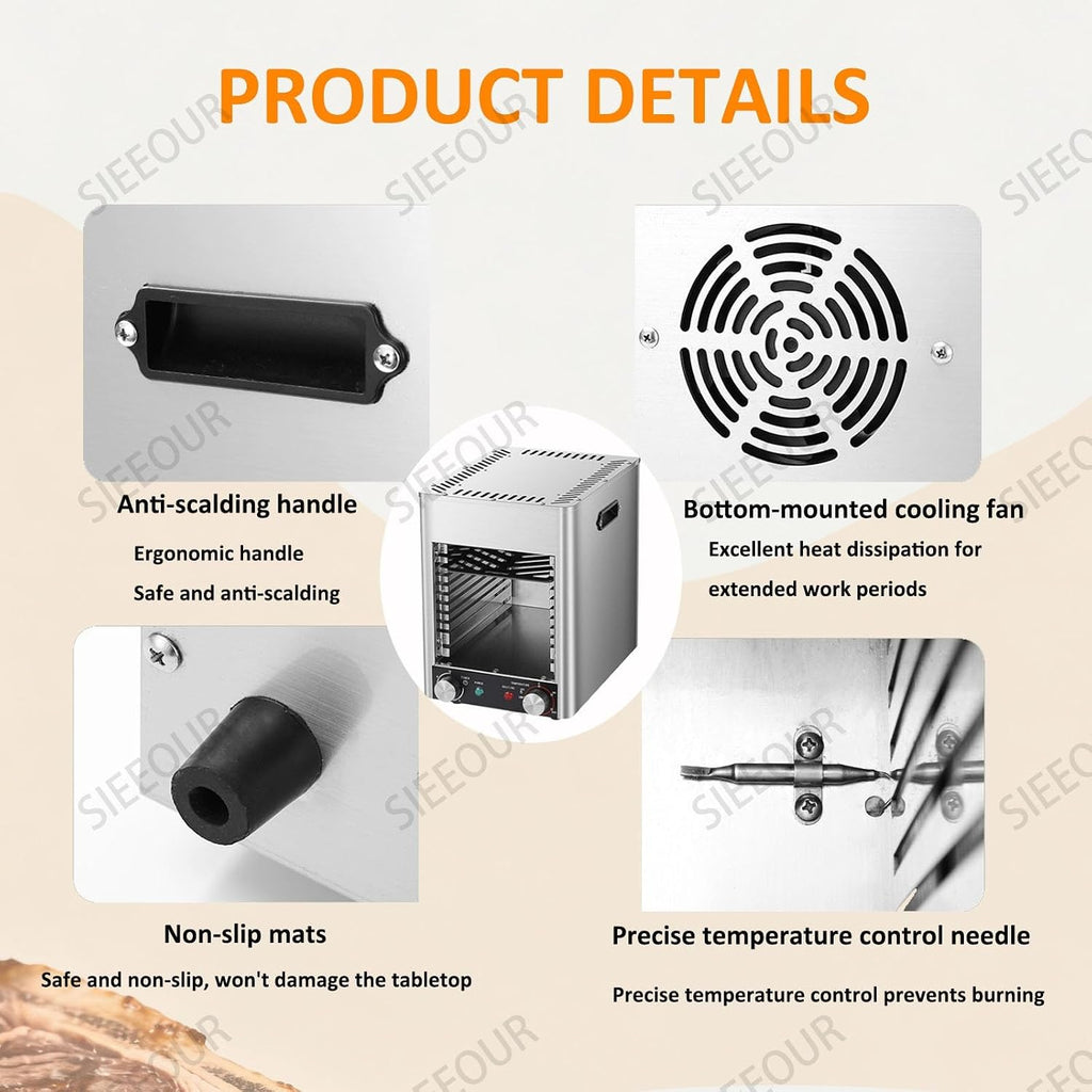 1700W Commercial Electric Steak Broiler, Steak Grill With Stainless Steel,10-Tier Indoor Smokeless With Timer & Temp Control (800℃), For Beef, Chicken, Pizza, Vegetables