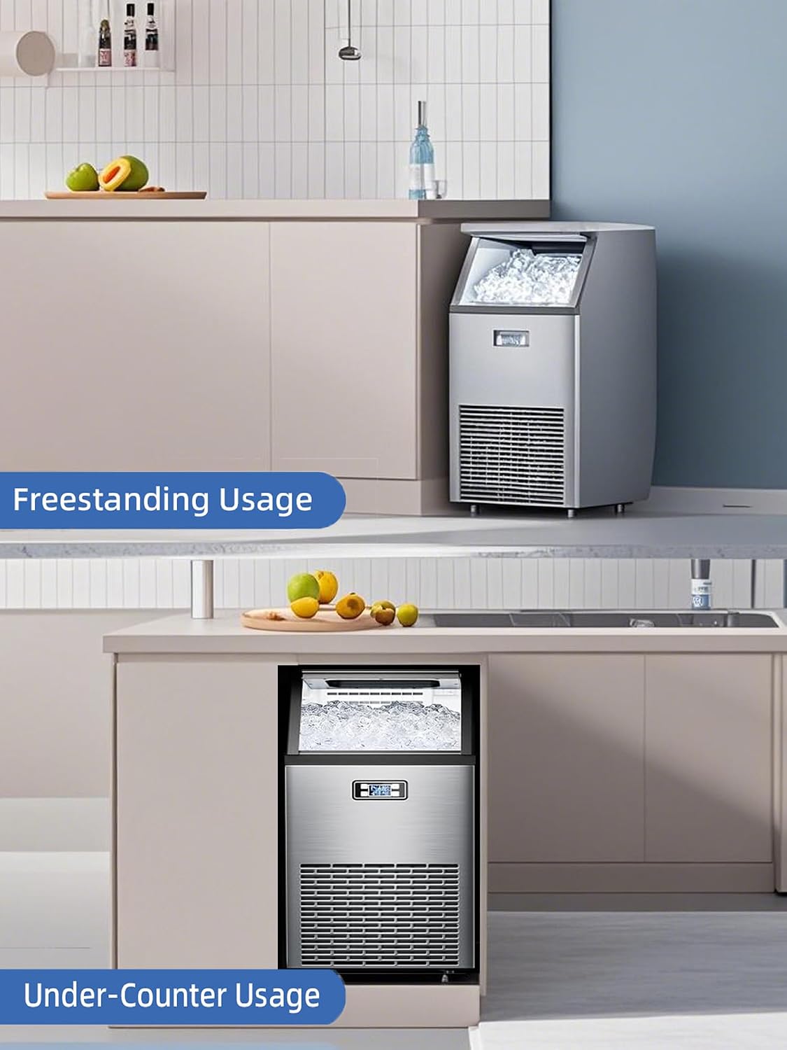 COWSAR Commercial Ice Maker Machine 100Lbs/24H, Stainless Steel Undercounter Ice Maker with 33Lbs Storage Capacity, Self-Cleaning Freestanding Ice Machine for Home, Bar, Restaurant, Office, Outdoor