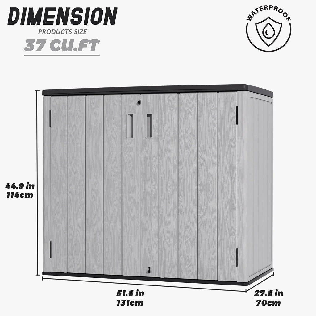 Mrosaa Large Outdoor Storage Box,Resin Sheds&Outdoor Storage Waterproof/Lockable,Outdoor Storage Cabinets for Balcony,Garage,Backyard (37Cu.ft-Pale Grey)
