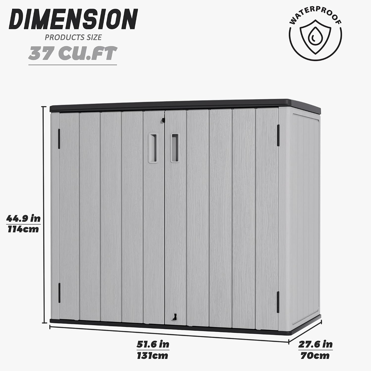 Mrosaa Outdoor Storage Cabinet for Patio & Garden Shed, 37Cu.ft Outdoor Storage Shed Waterproof,Horizontal Outdoor Cabinet for Garage, Pool Storage.