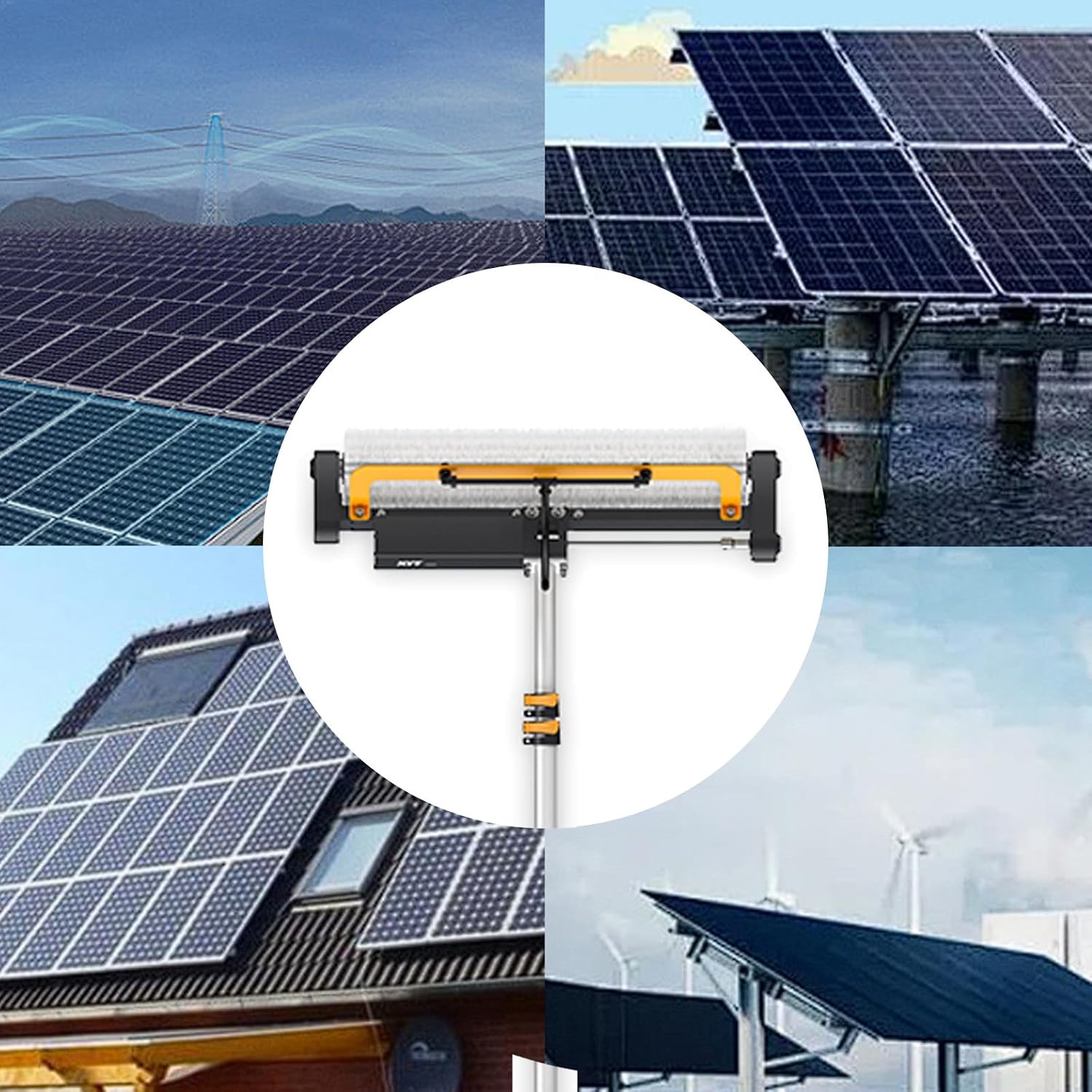 7.5m Adjustable Solar Panel Cleaning Brush, Electric Pv Panel Cleaning Roller Brush, Automatic Water Supply Cleaner, with Extendable Pole(Battery)